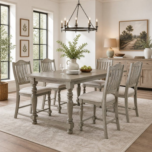 English Elm Set of 2 Farmhouse Counter Stools Solid Wood Slat Back Upholstered Distressed Finish B2770P509606