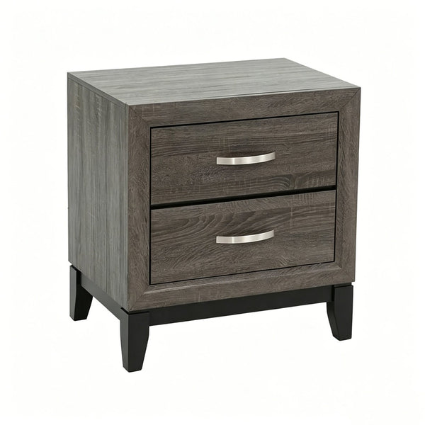 English Elm 2 Drawer Nightstand Wood Grain Finish Solid Frame Compact Bedside Storage Table B2770P509777