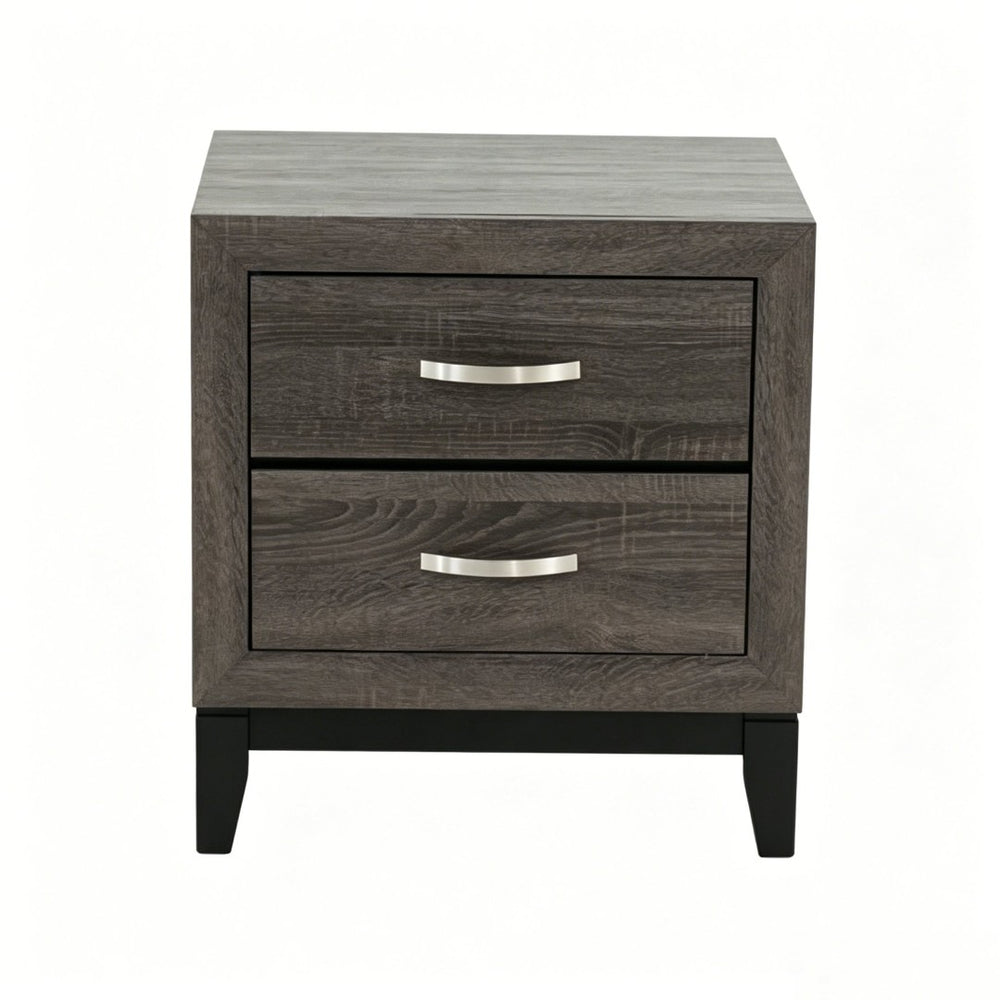English Elm 2 Drawer Nightstand Wood Grain Finish Solid Frame Compact Bedside Storage Table B2770P509777