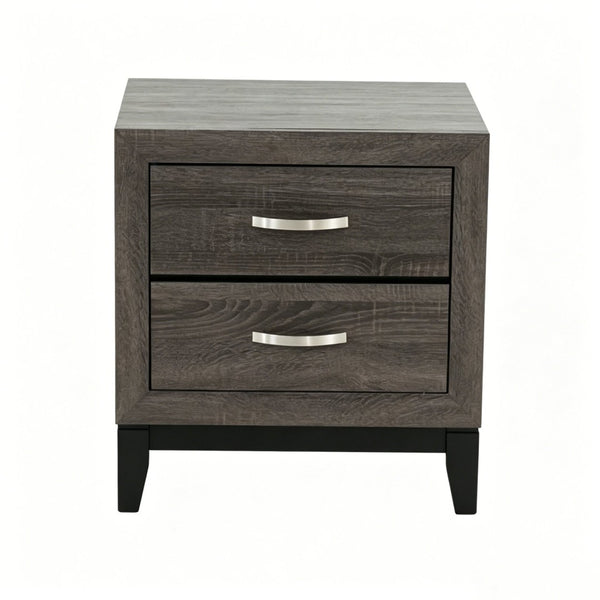 English Elm 2 Drawer Nightstand Wood Grain Finish Solid Frame Compact Bedside Storage Table B2770P509777