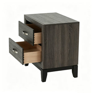 English Elm 2 Drawer Nightstand Wood Grain Finish Solid Frame Compact Bedside Storage Table B2770P509777