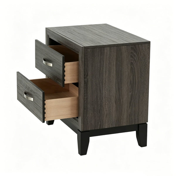 English Elm 2 Drawer Nightstand Wood Grain Finish Solid Frame Compact Bedside Storage Table B2770P509777