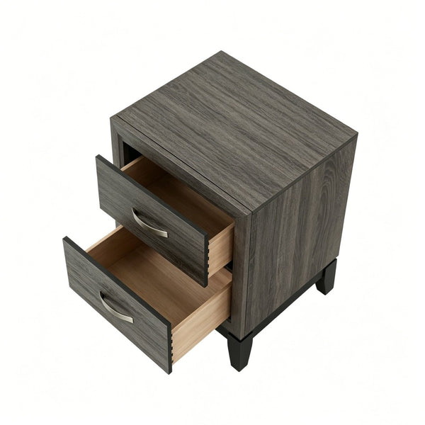 English Elm 2 Drawer Nightstand Wood Grain Finish Solid Frame Compact Bedside Storage Table B2770P509777