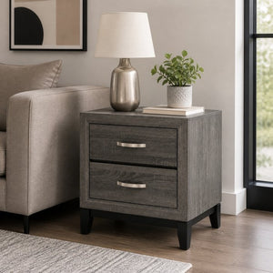 English Elm 2 Drawer Nightstand Wood Grain Finish Solid Frame Compact Bedside Storage Table B2770P509777