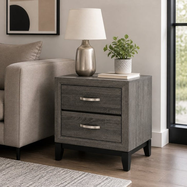 English Elm 2 Drawer Nightstand Wood Grain Finish Solid Frame Compact Bedside Storage Table B2770P509777