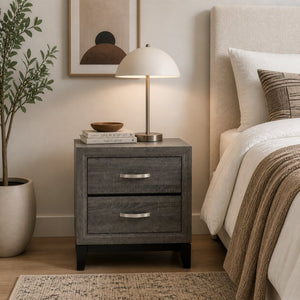 English Elm 2 Drawer Nightstand Wood Grain Finish Solid Frame Compact Bedside Storage Table B2770P509777