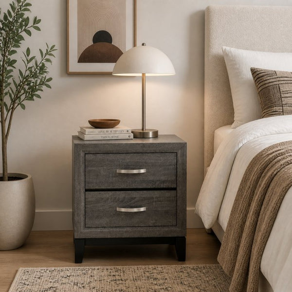 English Elm 2 Drawer Nightstand Wood Grain Finish Solid Frame Compact Bedside Storage Table B2770P509777