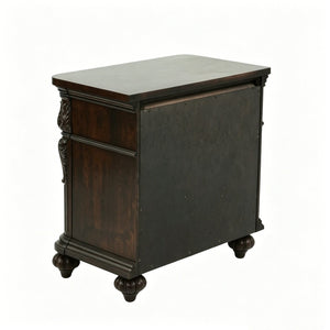 English Elm 3 Drawer Solid Wood Nightstand with Hand Carved Details and Rich Cherry Finish Bedroom B2770P509790