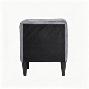 English Elm 2 Drawer Gray Velvet Nightstand Solid Wood Frame Slim Black Legs Modern Bedroom B2770P509803