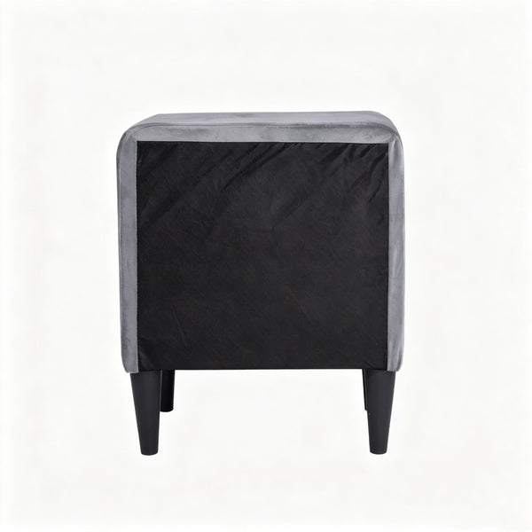 English Elm 2 Drawer Gray Velvet Nightstand Solid Wood Frame Slim Black Legs Modern Bedroom B2770P509803