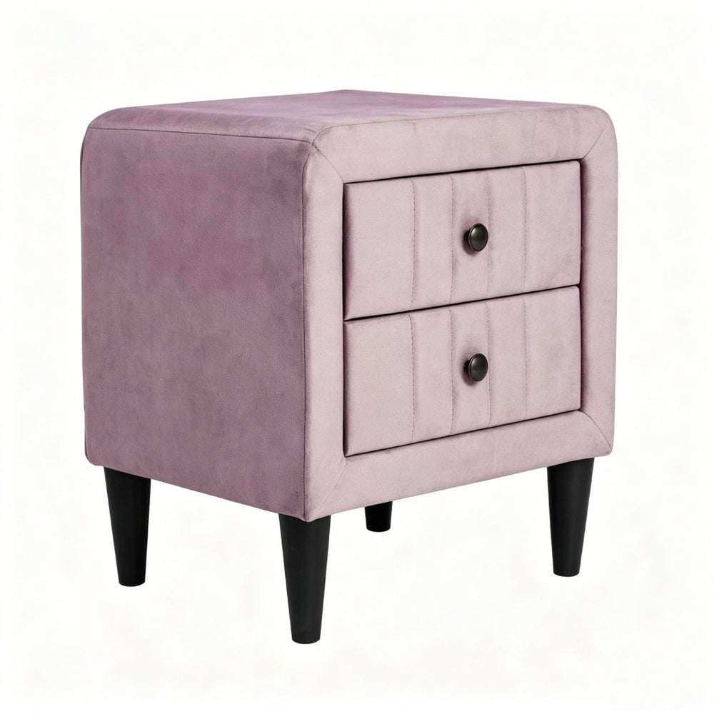 English Elm Modern Blush Velvet Upholstered Nightstand Two Drawer Bedside Table Glam Bedroom B2770P509804