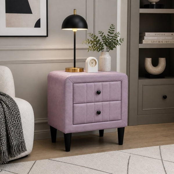 English Elm Modern Blush Velvet Upholstered Nightstand Two Drawer Bedside Table Glam Bedroom B2770P509804