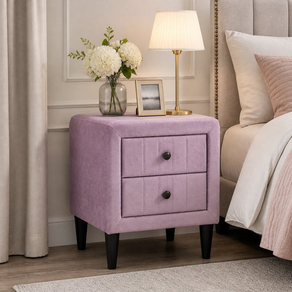 English Elm Modern Blush Velvet Upholstered Nightstand Two Drawer Bedside Table Glam Bedroom B2770P509804