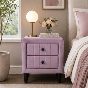 English Elm Modern Blush Velvet Upholstered Nightstand Two Drawer Bedside Table Glam Bedroom B2770P509804