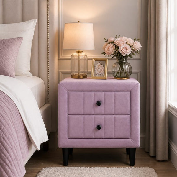 English Elm Modern Blush Velvet Upholstered Nightstand Two Drawer Bedside Table Glam Bedroom B2770P509804
