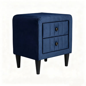 English Elm Navy Velvet Two Drawer Nightstand with Tapered Legs for Modern Bedroom Decor B2770P509805