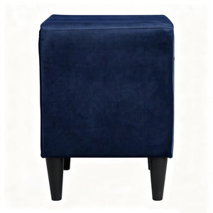 English Elm Navy Velvet Two Drawer Nightstand with Tapered Legs for Modern Bedroom Decor B2770P509805