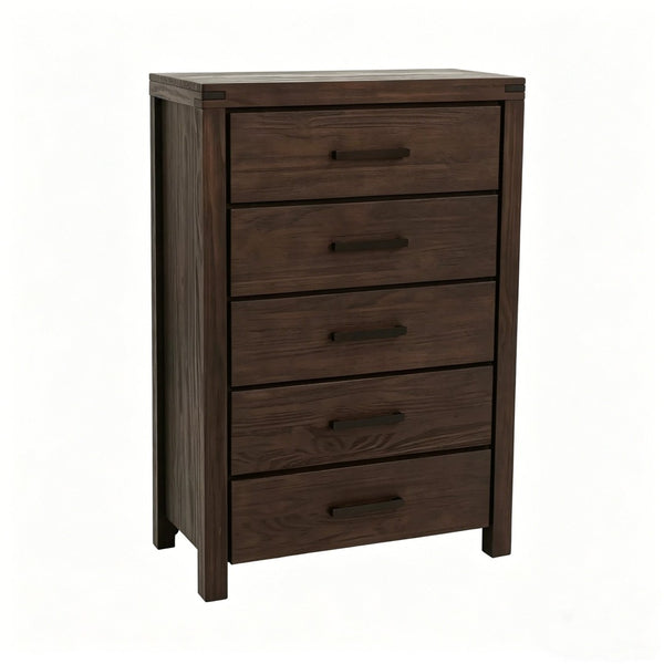 English Elm Dark Brown Pine Tall Five Drawer Chest Nordic Minimalist Bedroom Vertical Storage B2770P509877