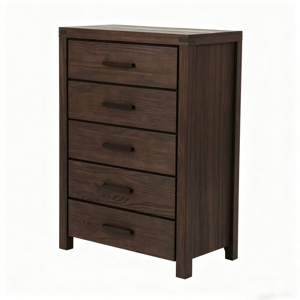 English Elm Dark Brown Pine Tall Five Drawer Chest Nordic Minimalist Bedroom Vertical Storage B2770P509877