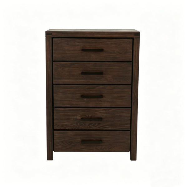 English Elm Dark Brown Pine Tall Five Drawer Chest Nordic Minimalist Bedroom Vertical Storage B2770P509877