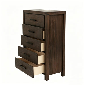 English Elm Dark Brown Pine Tall Five Drawer Chest Nordic Minimalist Bedroom Vertical Storage B2770P509877