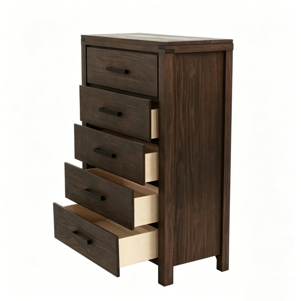 English Elm Dark Brown Pine Tall Five Drawer Chest Nordic Minimalist Bedroom Vertical Storage B2770P509877