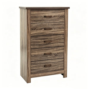 English Elm Modern Nordic Dark Brown Wood Tall Narrow Five Drawer Chest for Bedroom Storage B2770P509889