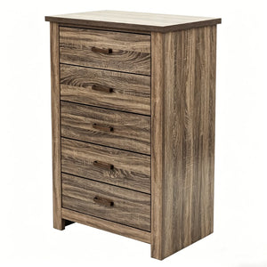 English Elm Modern Nordic Dark Brown Wood Tall Narrow Five Drawer Chest for Bedroom Storage B2770P509889