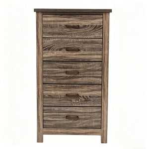 English Elm Modern Nordic Dark Brown Wood Tall Narrow Five Drawer Chest for Bedroom Storage B2770P509889