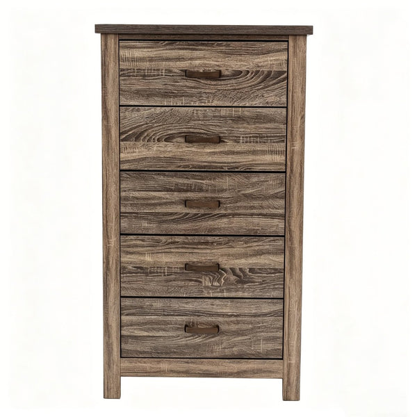 English Elm Modern Nordic Dark Brown Wood Tall Narrow Five Drawer Chest for Bedroom Storage B2770P509889