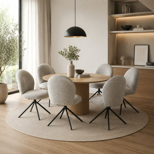 English Elm Lawton Boucle Swivel Accent Chair Set of Two with Matte Black Metal Base Modern B2770P520307