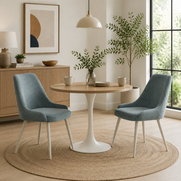 English Elm Laela Boucle Dining Chair Set of Two with White Metal Legs Scandinavian Minimalist B2770P520475