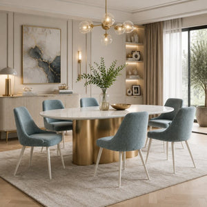 English Elm Laela Boucle Dining Chair Set of Two with White Metal Legs Scandinavian Minimalist B2770P520475