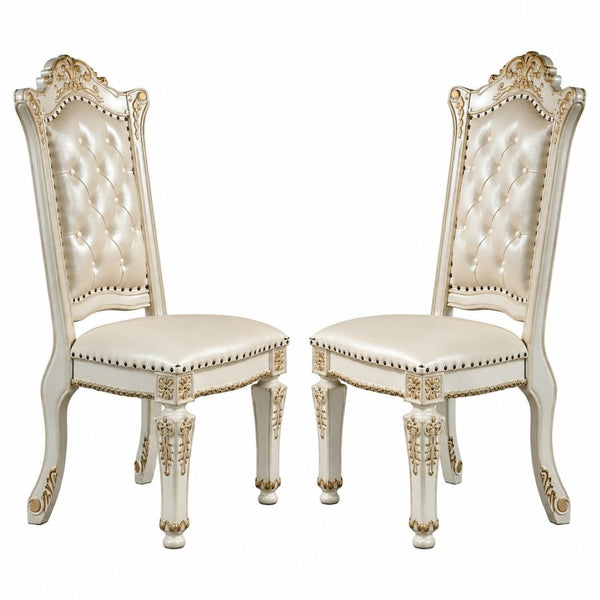 English Elm Vendome Baroque High Back Dining Chair Set with Tufted Leatherette and Nailhead Detail B2770P520620