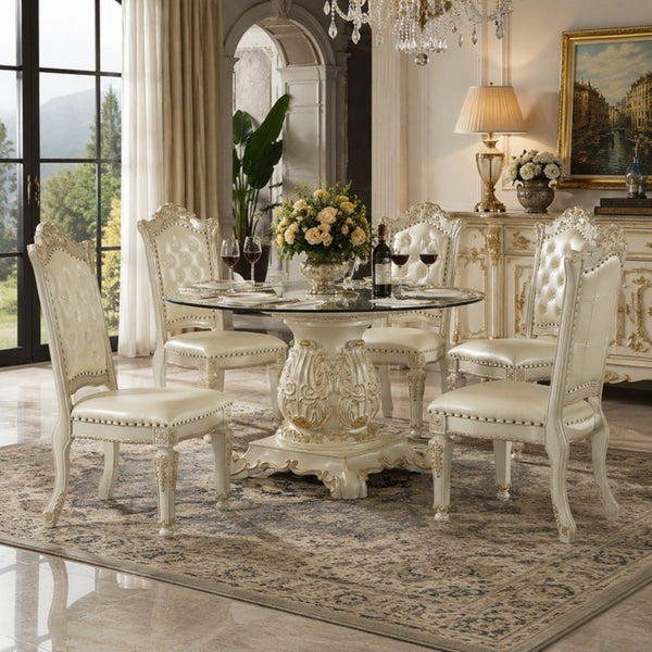 English Elm Vendome Baroque High Back Dining Chair Set with Tufted Leatherette and Nailhead Detail B2770P520620