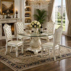 English Elm Vendome Baroque High Back Dining Chair Set with Tufted Leatherette and Nailhead Detail B2770P520620