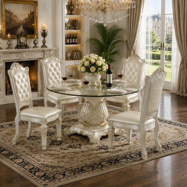 English Elm Vendome Baroque High Back Dining Chair Set with Tufted Leatherette and Nailhead Detail B2770P520620