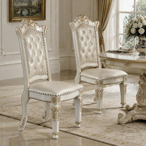 English Elm Vendome Baroque High Back Dining Chair Set with Tufted Leatherette and Nailhead Detail B2770P520620