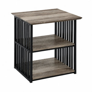 English Elm Zudora Industrial Open Shelf Nightstand Antique Oak Wood and Black Metal Frame B2770P520731