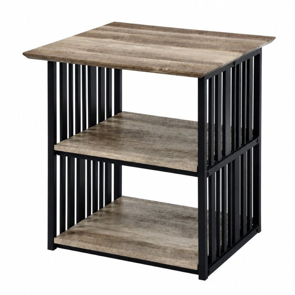 English Elm Zudora Industrial Open Shelf Nightstand Antique Oak Wood and Black Metal Frame B2770P520731
