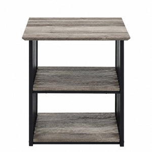 English Elm Zudora Industrial Open Shelf Nightstand Antique Oak Wood and Black Metal Frame B2770P520731