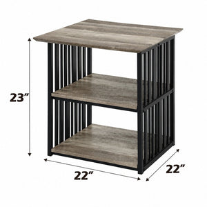 English Elm Zudora Industrial Open Shelf Nightstand Antique Oak Wood and Black Metal Frame B2770P520731