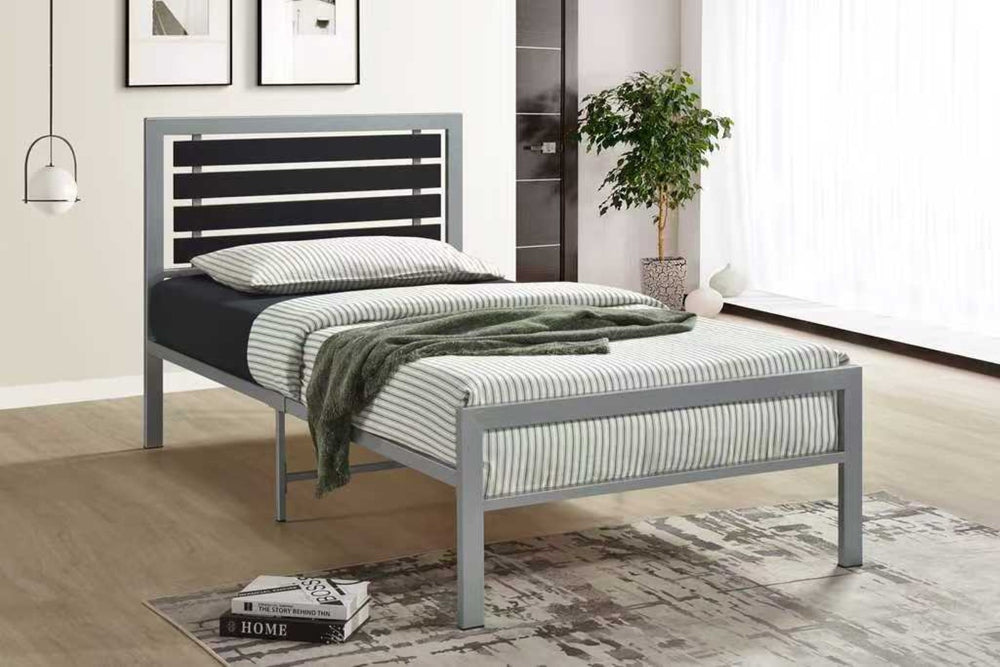 English Elm Modern Steel Platform Bed Faux Leather Headboard Minimalist Bedroom Frame Gray B2771P498514