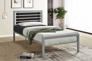 English Elm Modern Steel Platform Bed Faux Leather Headboard Minimalist Bedroom Frame Gray B2771P498514