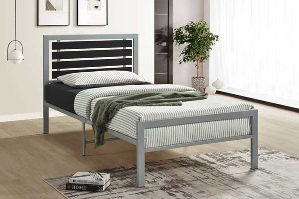 English Elm Modern Steel Platform Bed Faux Leather Headboard Minimalist Bedroom Frame Gray B2771P498514