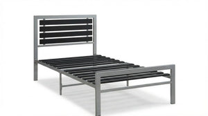 English Elm Modern Steel Platform Bed Faux Leather Headboard Minimalist Bedroom Frame Gray B2771P498514