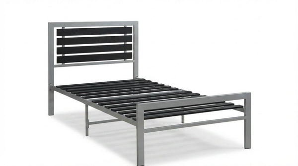 English Elm Modern Steel Platform Bed Faux Leather Headboard Minimalist Bedroom Frame Gray B2771P498514