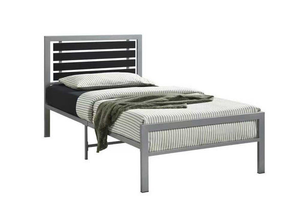 English Elm Modern Steel Platform Bed Faux Leather Headboard Minimalist Bedroom Frame Gray B2771P498514