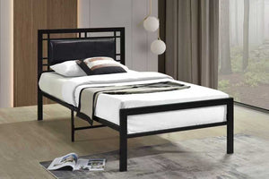 English Elm Modern Matte Black Steel Platform Bed Faux Leather Headboard Minimalist Bedroom Frame B2771P498515