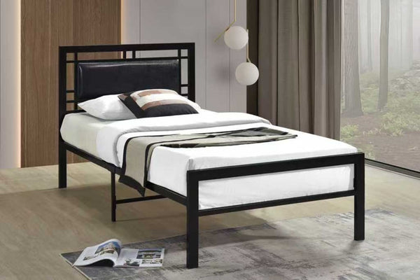 English Elm Modern Matte Black Steel Platform Bed Faux Leather Headboard Minimalist Bedroom Frame B2771P498515